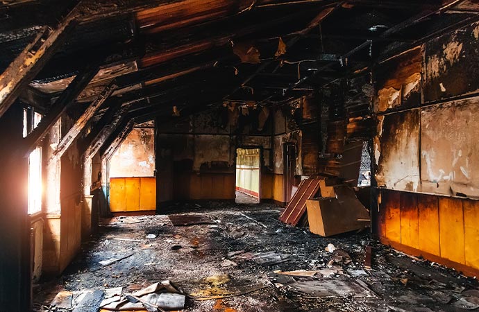 Fire damaged building interior part