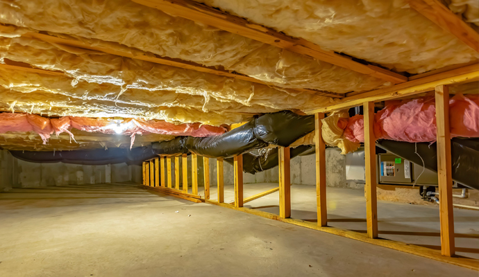 crawl space with upper floor insulation