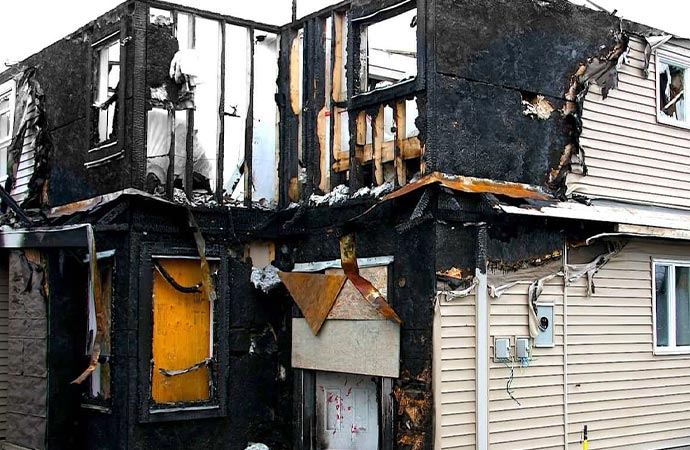 Residential fire damaged home