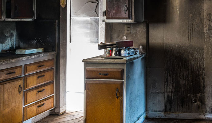 smoke damaged kitchen