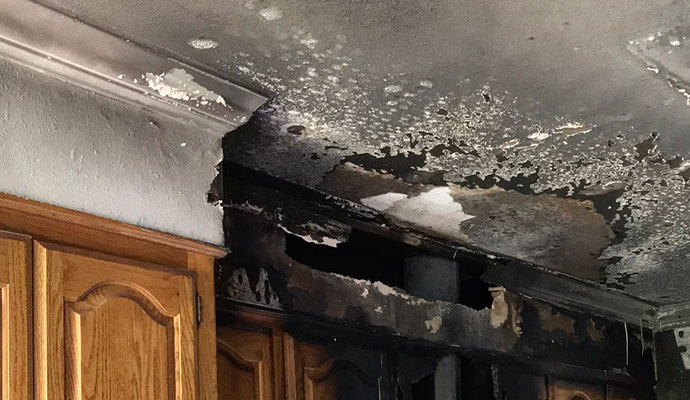 smoke damaged kitchen