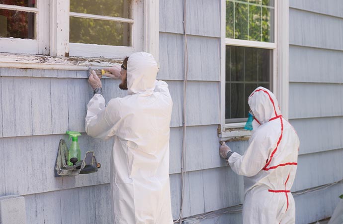 Workers removing mold